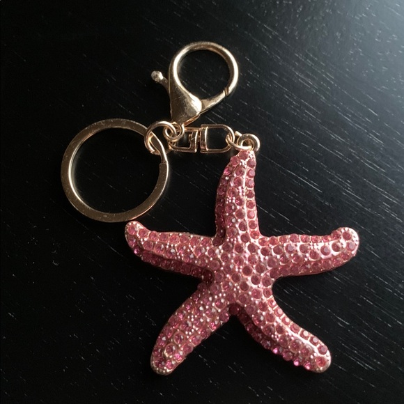 Rhinestone Starfish Bag Charm / Keychain Pink OR Blue - Picture 3 of 10